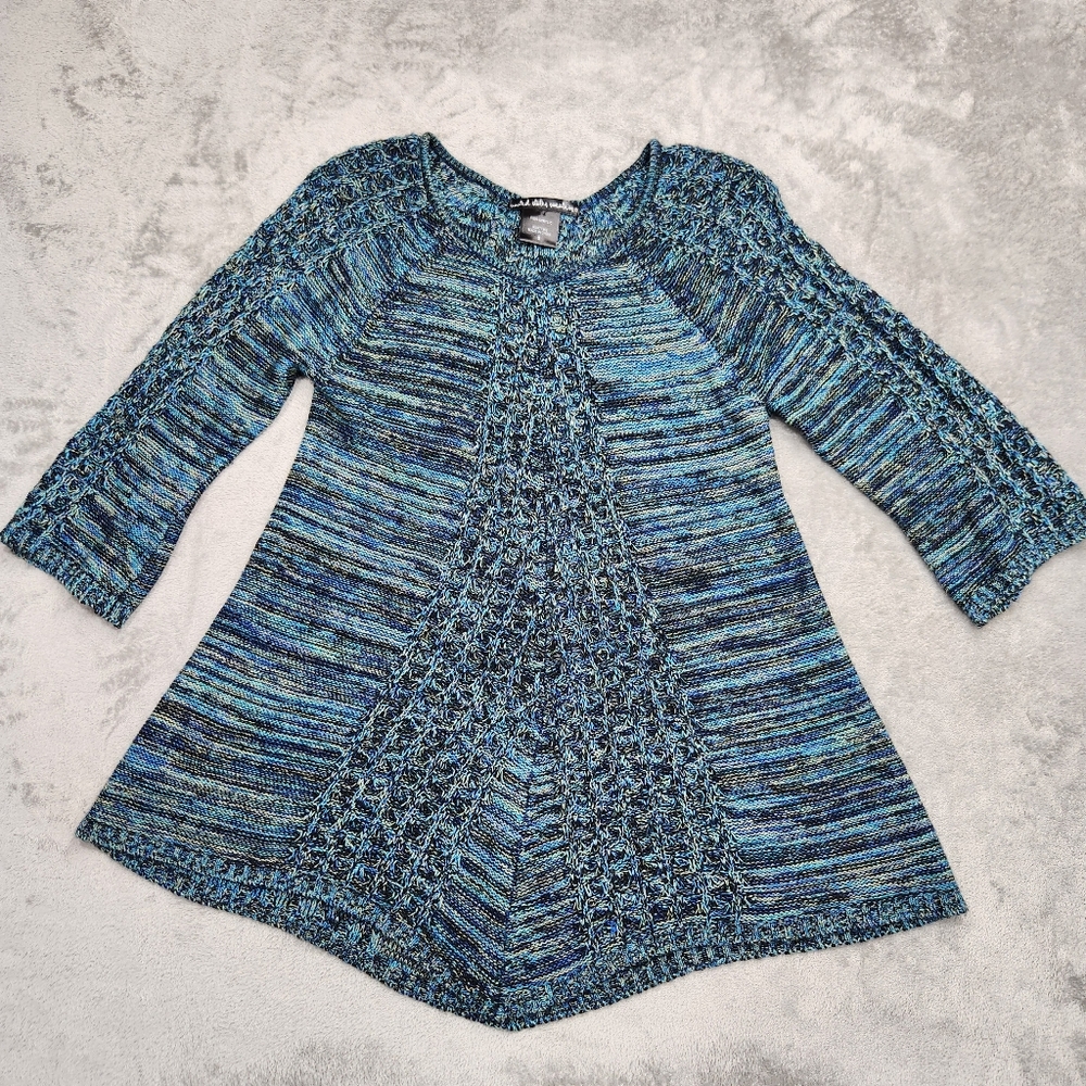 United States Sweaters Multi Color Tunic Sweater Size Small EUC Blue Green Knit
